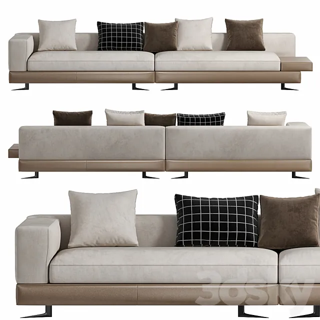 White Saddle Hide Sofa by Minotti 3D Model