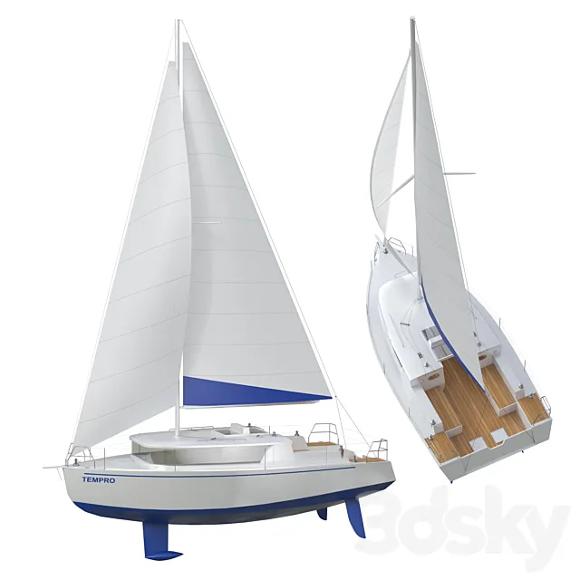 White sailing yacht 3D Model