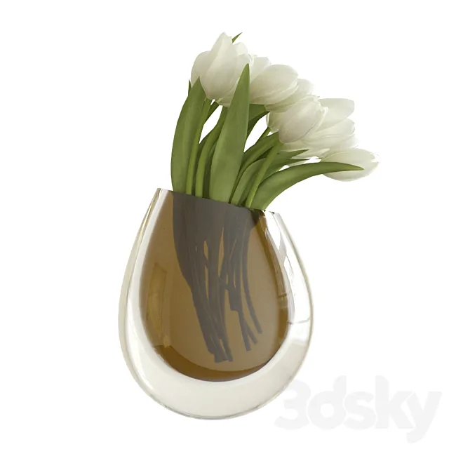 White tulips in a vase 3D Model