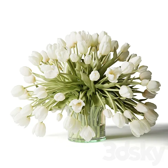 White tulips in a vase a bouquet of flowers 3D Model