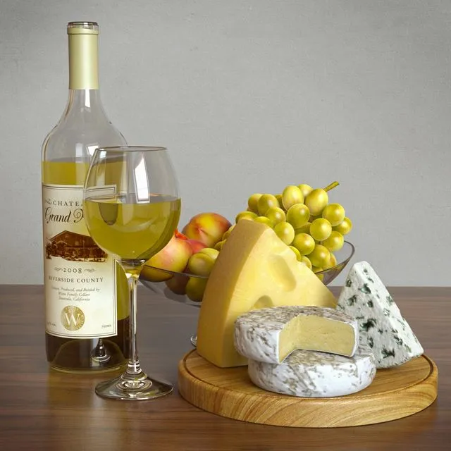 White wine and cheese set 3D Model