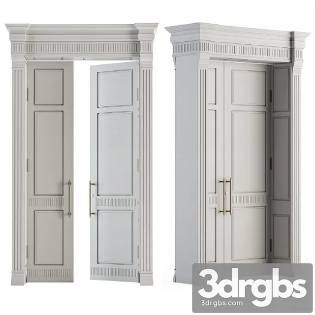 White Wooden Classic Door Set 27 3D Model Free