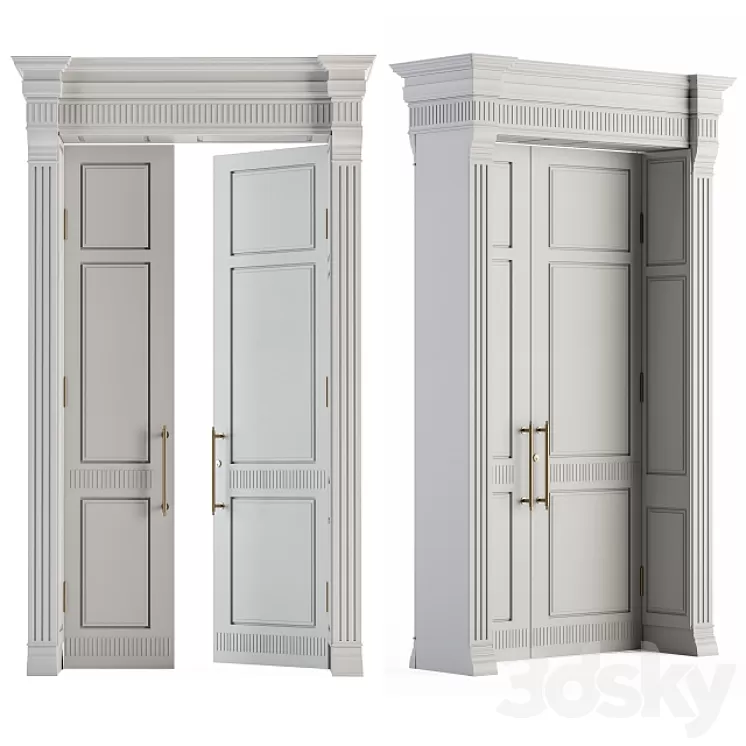 White Wooden Classic Door Set 27 3D Model Free