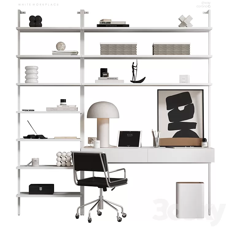 white workplace 3D Model Free