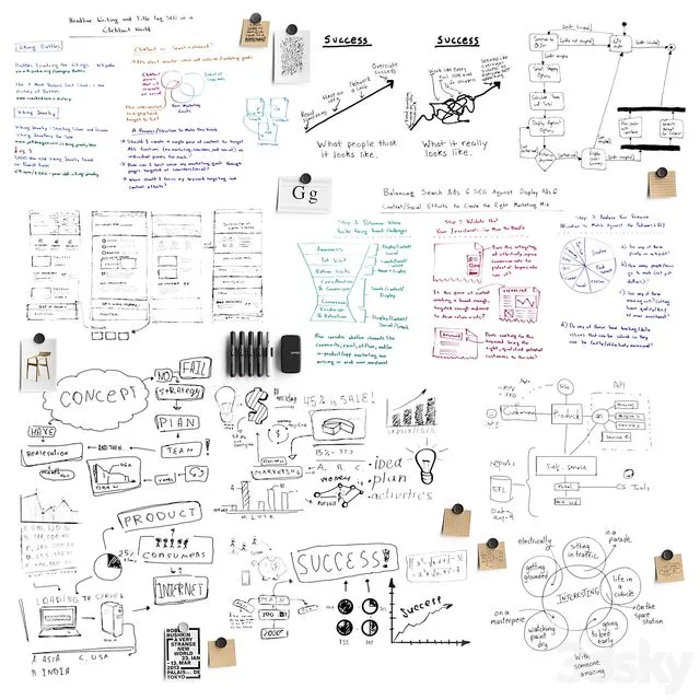 Whiteboard Notes & Stickers Set 2 3D Model