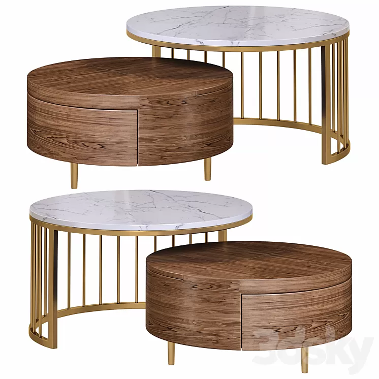Whitewalnut round nesting coffee table by homary 3D Model Free