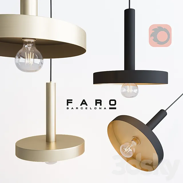 WHIZZ Black and satin gold pendant lamp 3D Model