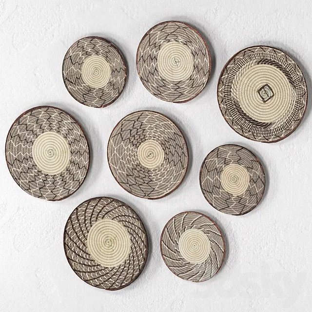 Wicker African wall baskets. 3D Model