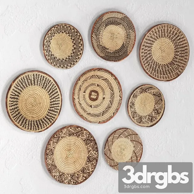 Wicker african wall baskets. 3D Model Free