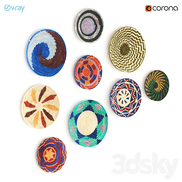 Wicker African wall baskets from Uganda. 3D Model