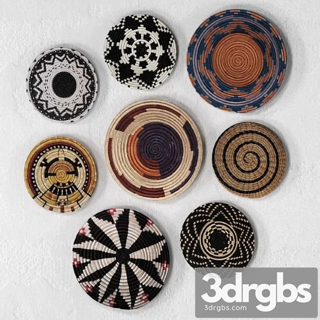 Wicker african wall baskets_2 3D Model Free
