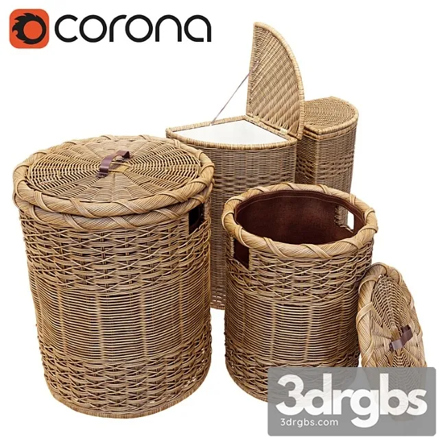 Wicker Basket For Clothes 3D Model Free