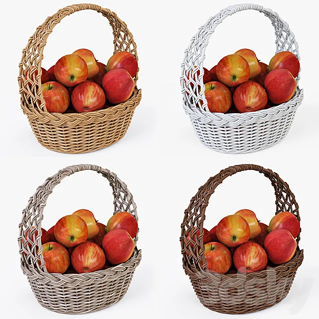 Wicker basket with apples 04 3DModel