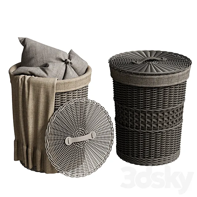 Wicker basket with pillow and blanket Free Download