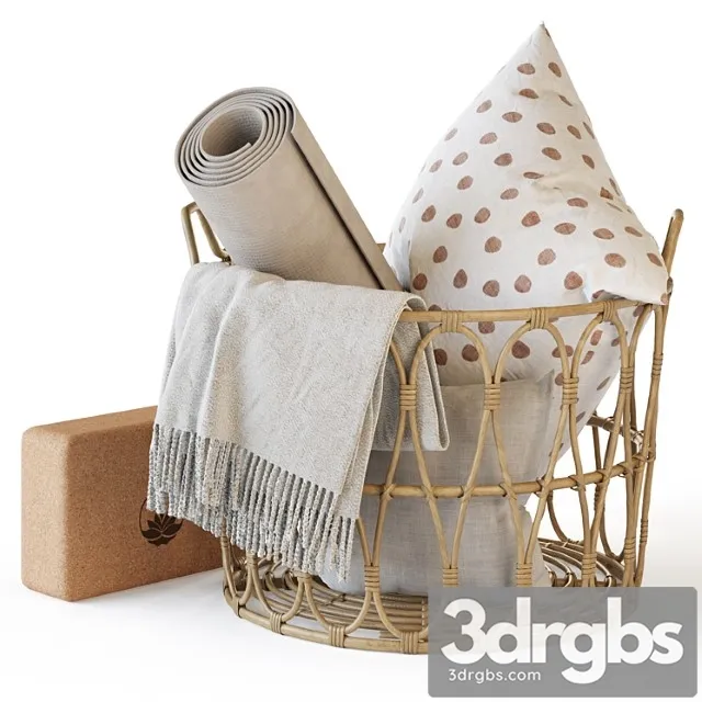Wicker Basket With Yoga Accessories 3D Model Free