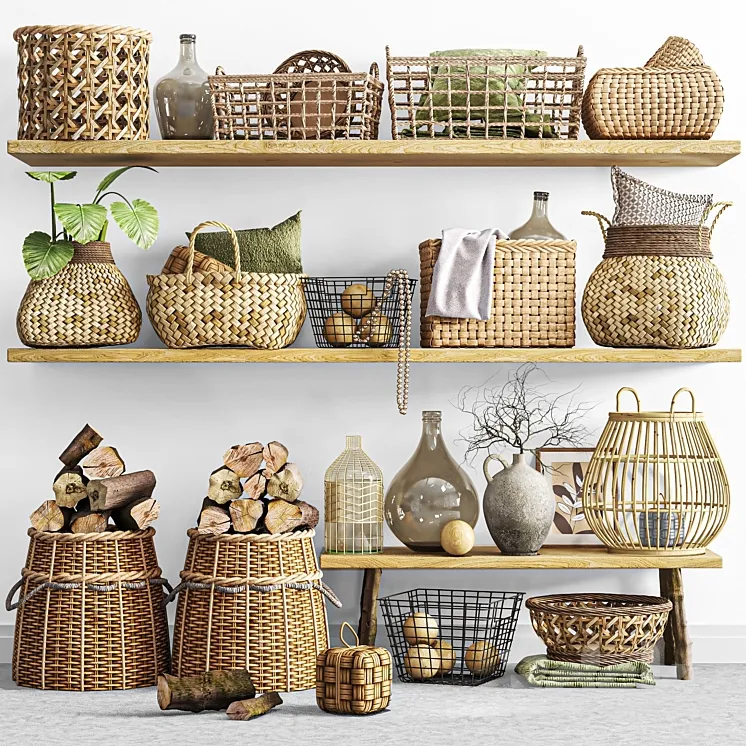 Wicker baskets set in boho style 3D Model Free