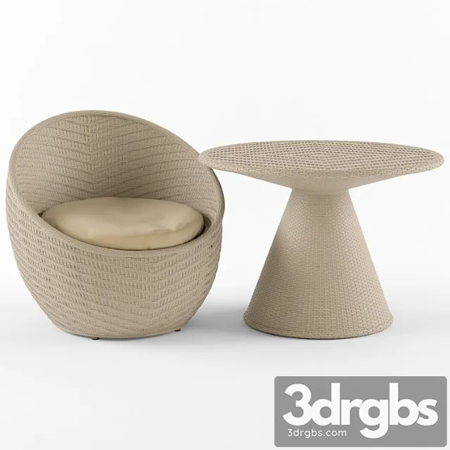 Wicker chair and table nautilus komforta 2 3D Model Free