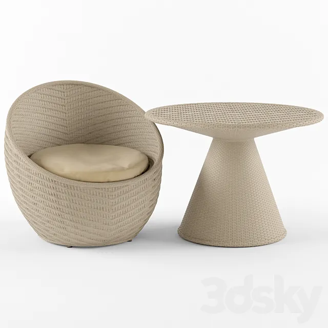 Wicker chair and table Nautilus Komforta 3D Model