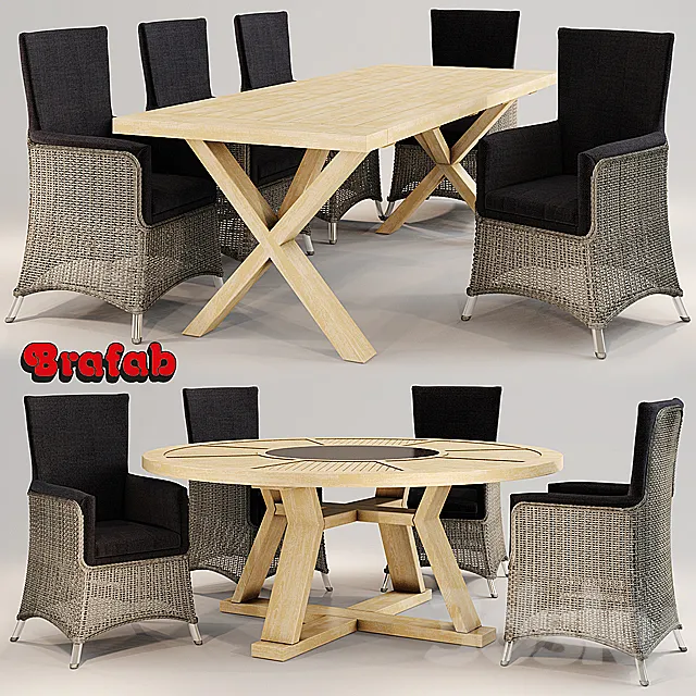 Wicker chair and two tables Brafab 3DModel