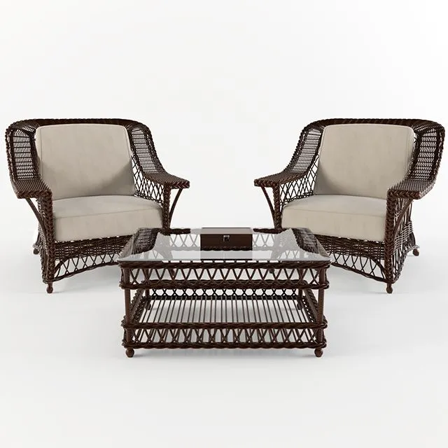 Wicker chairs and a table 3D Model