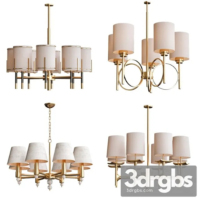 Wide Antique Brass Chandelier 3D Model Free