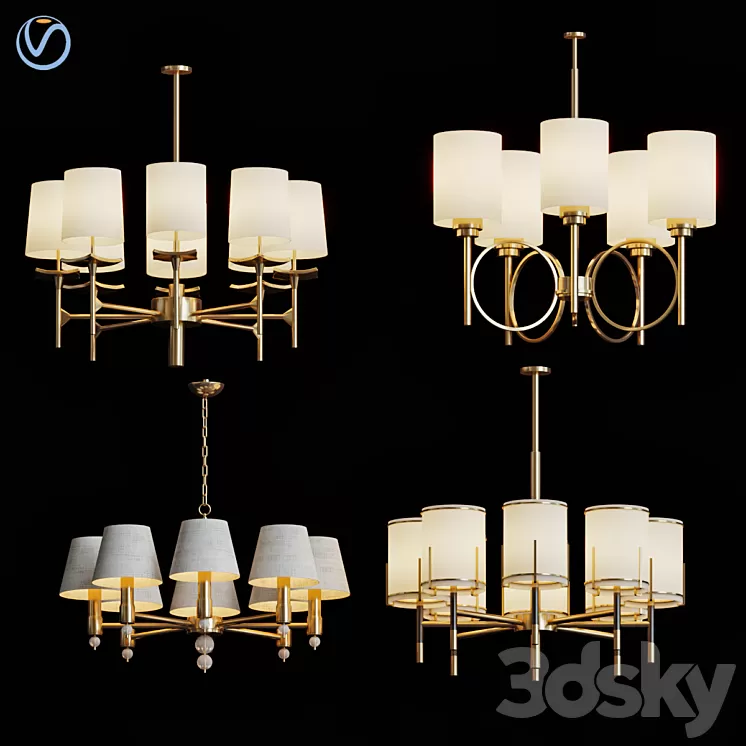 Wide antique brass chandelier 3D Model