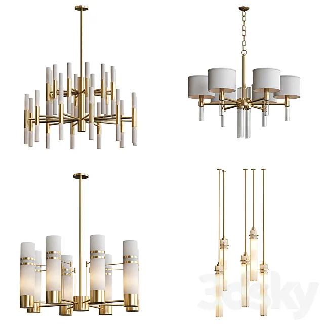 Wide Antique Brass Chandelier and pendant lamps 3D Model