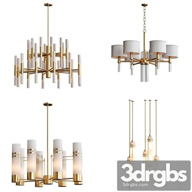 Wide antique brass chandelier and pendant lamps 3D Model Free