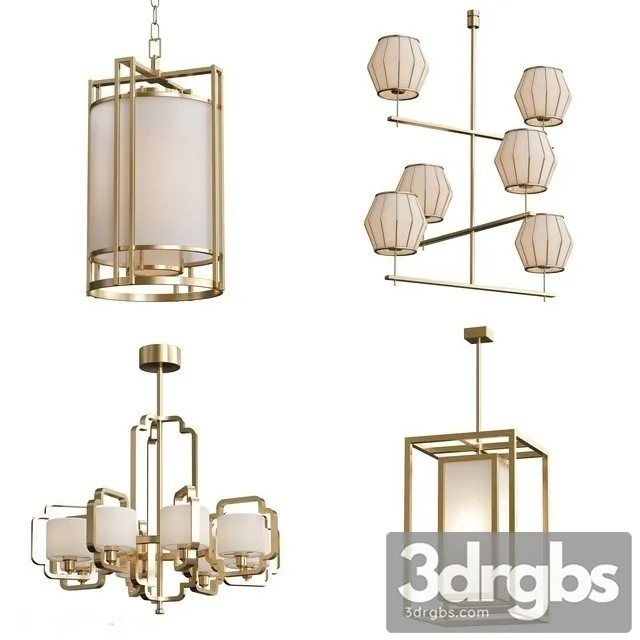 Wide Antique Brass Chandelier Pendant Lamps 2 3D Model Free