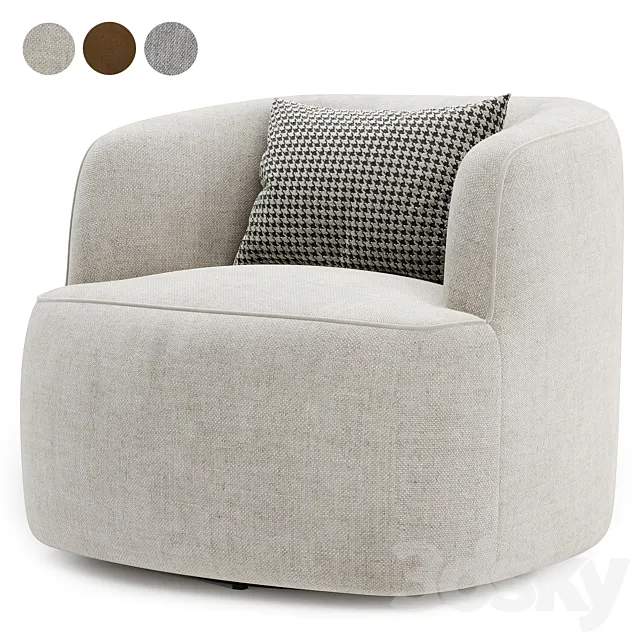 Wide Boucle Upholstered Swivel Armchair 3D Model