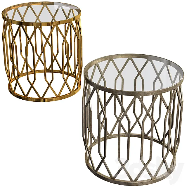 Wide Bronze and Glass Geometric Accent Table 3D Model