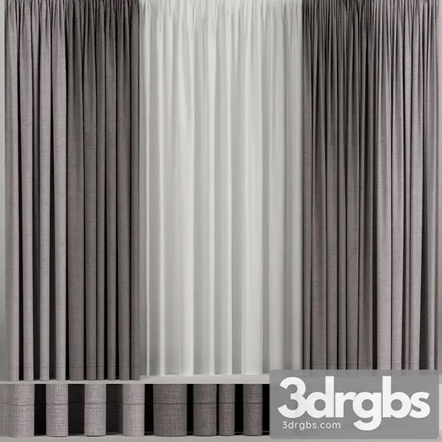 Wide Brown Curtains With Tulle 3D Model Free