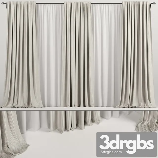 Wide brown curtains with tulle. 3D Model Free
