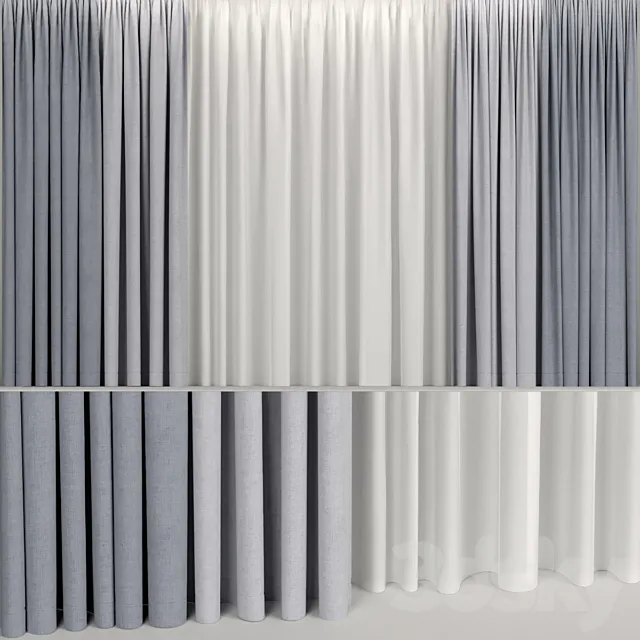 Wide curtains in two colors with tulle. 3DModel