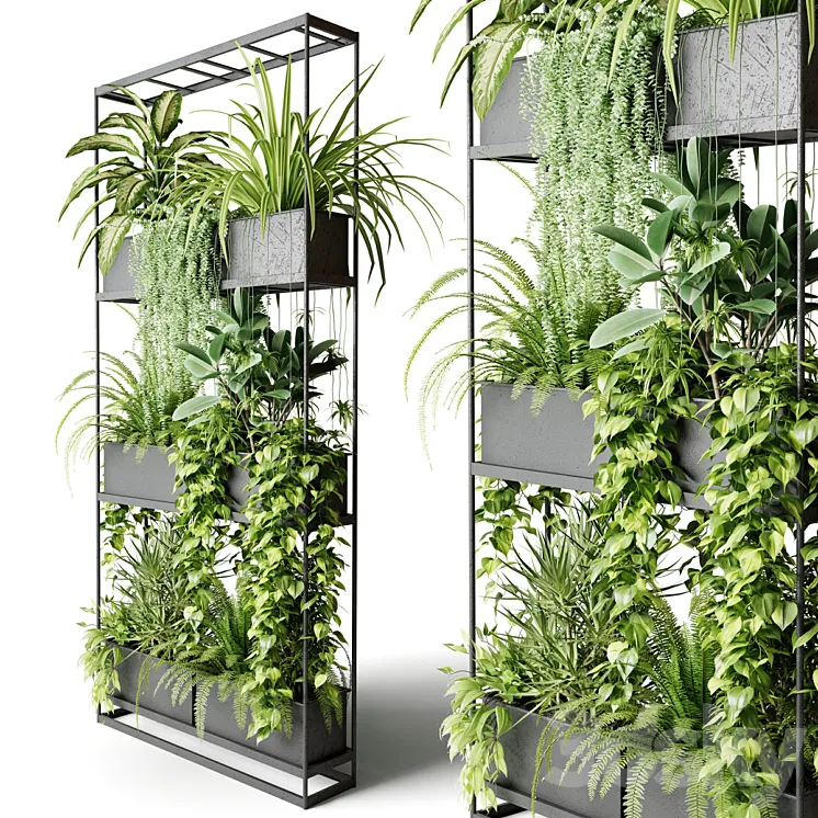 Wide metal rack with indoor plants 3D Model Free