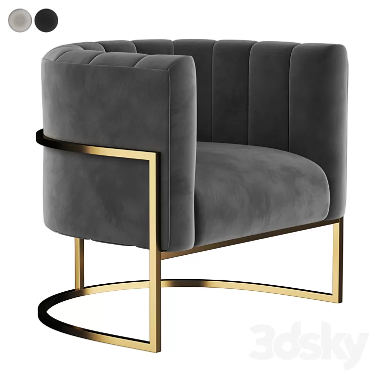 Wide Velvet Armchair 3D Model