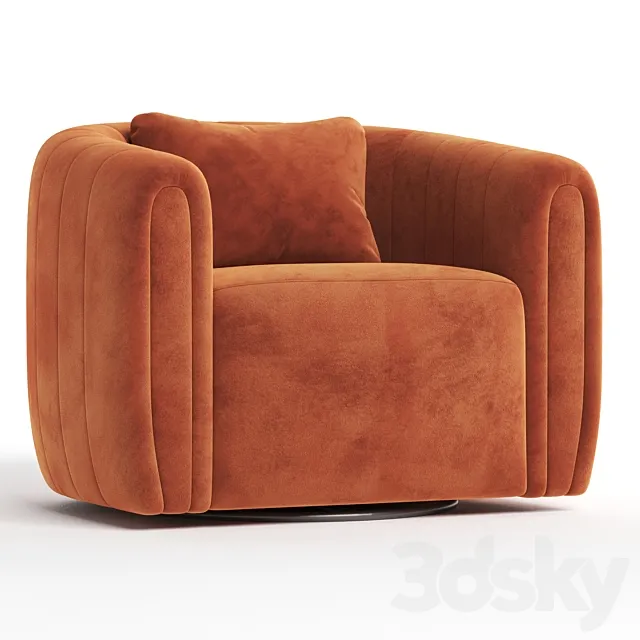 Wide Velvet Swivel Barrel Chair 3D Model