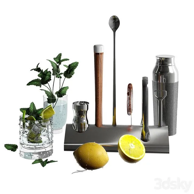 Williams Sonoma Signature Bar Tool Set with Stand & Cocktail Shaker 3D Model
