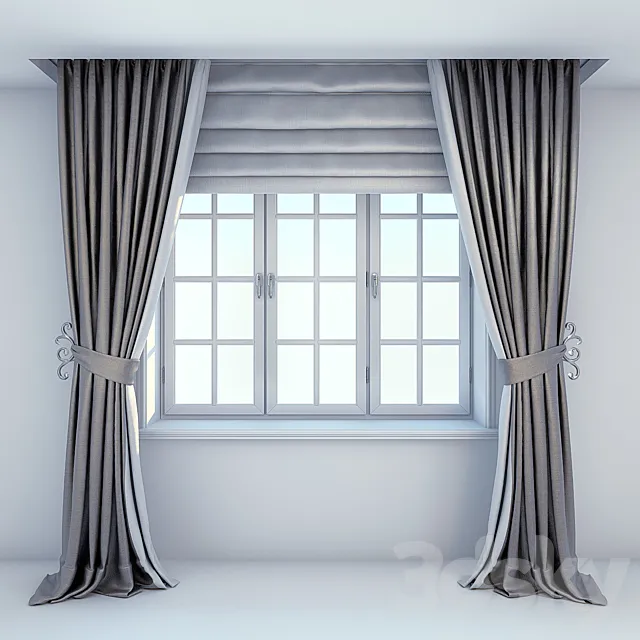 Window. curtains and Roman blinds 3DModel