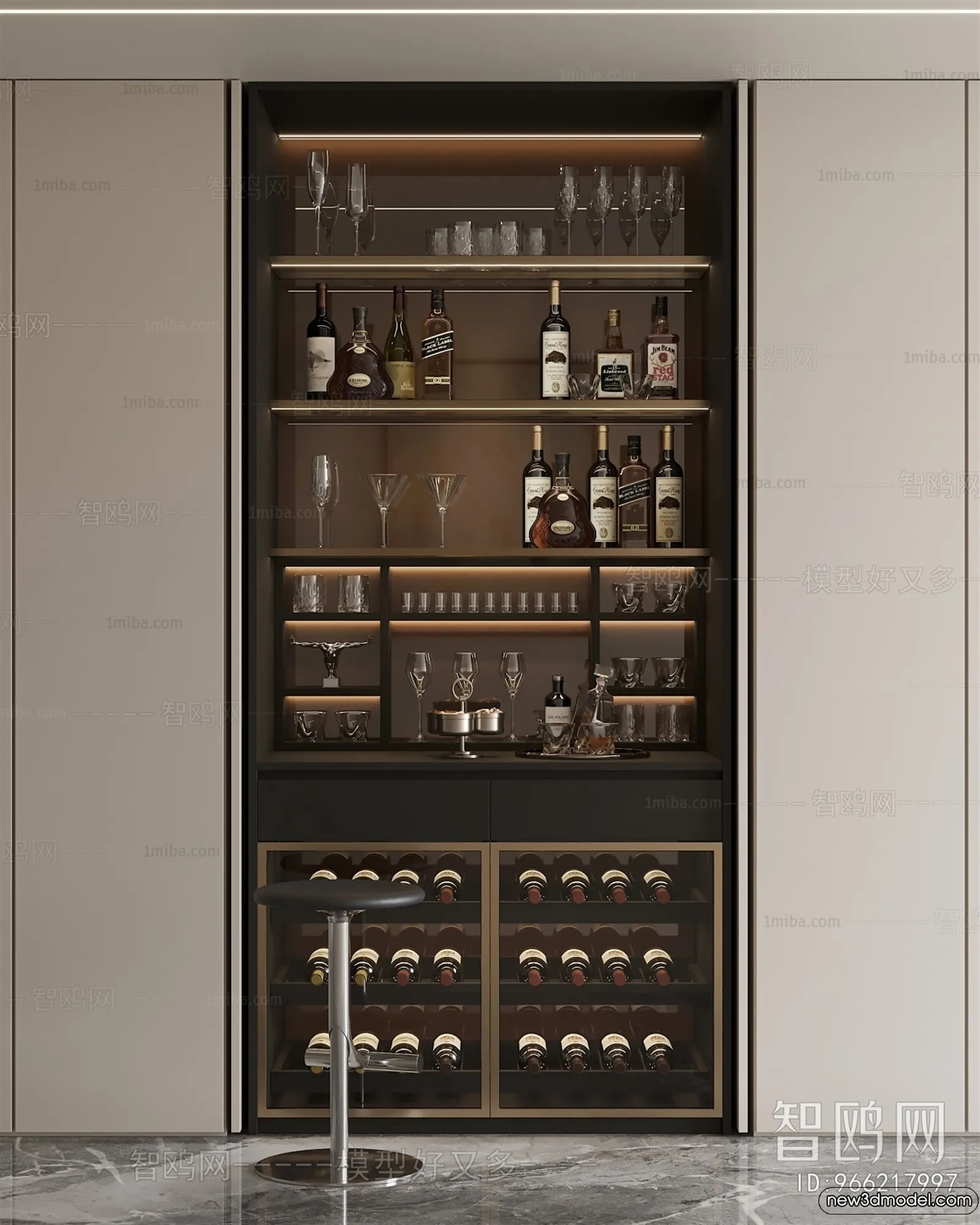 Wine Cabinet 3D Models - 3D Furniture for Interior Design - 030