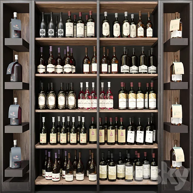 Wine cabinet with collection wine 9. Wine restaurant 3D Model