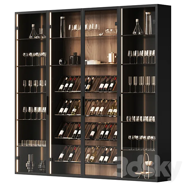 Wine cabinet with dishes and glasses 2 3D Model