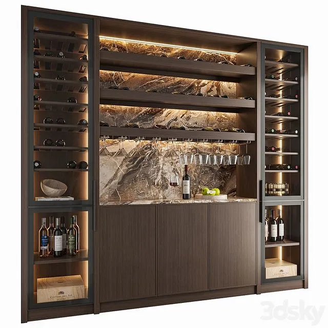 Wine Cabinet With Glasses & Decoration 003 Free Download