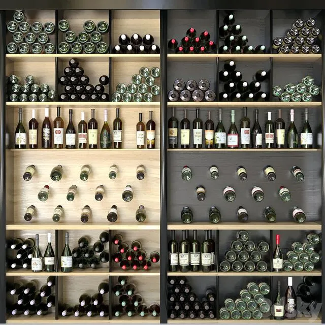 Wine cabinet with wine 3 3D Model