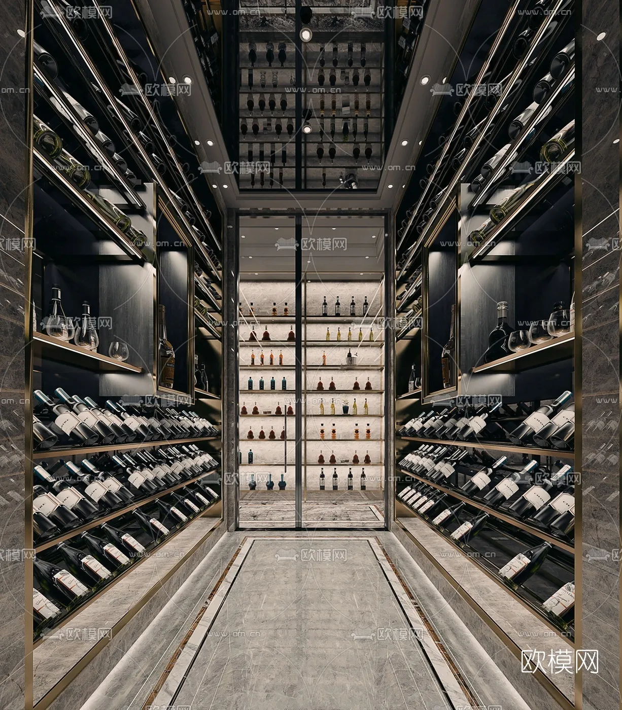 Wine Cellar 3D Model - Wine Cabinet - 005 - VRAY Render