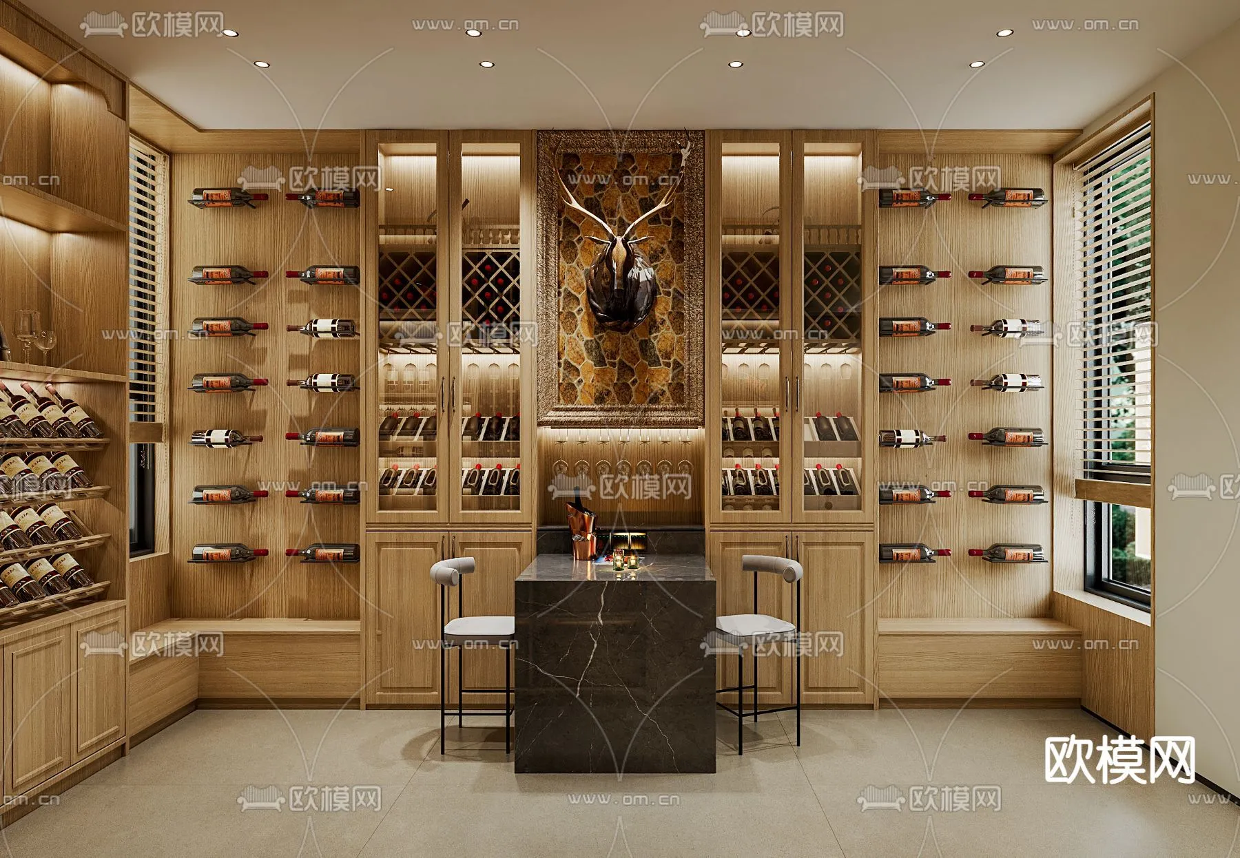 Wine Cellar 3D Model - Wine Cabinet - 019 - VRAY Render