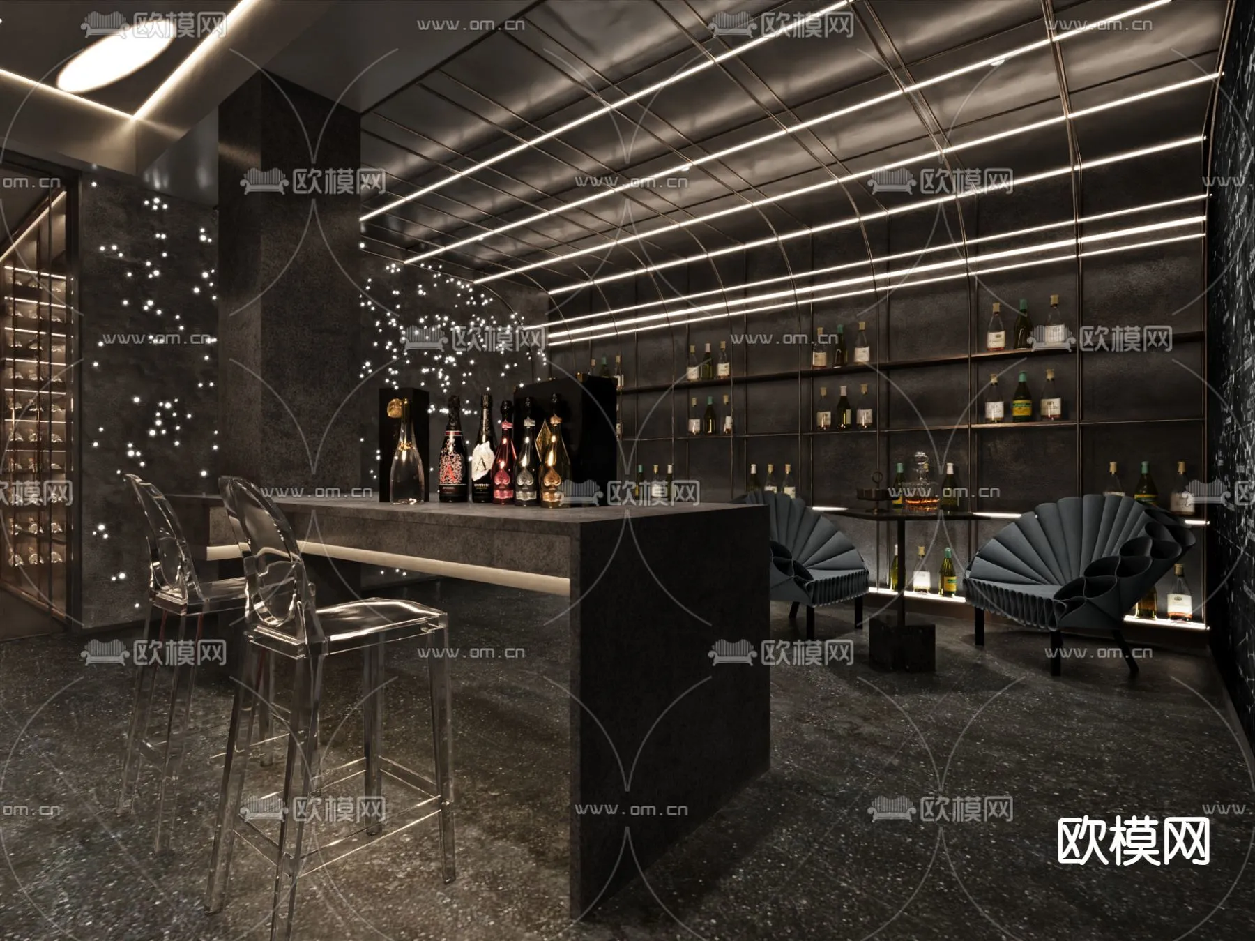 Wine Cellar 3D Model - Wine Cabinet - 052 - CORONA Render