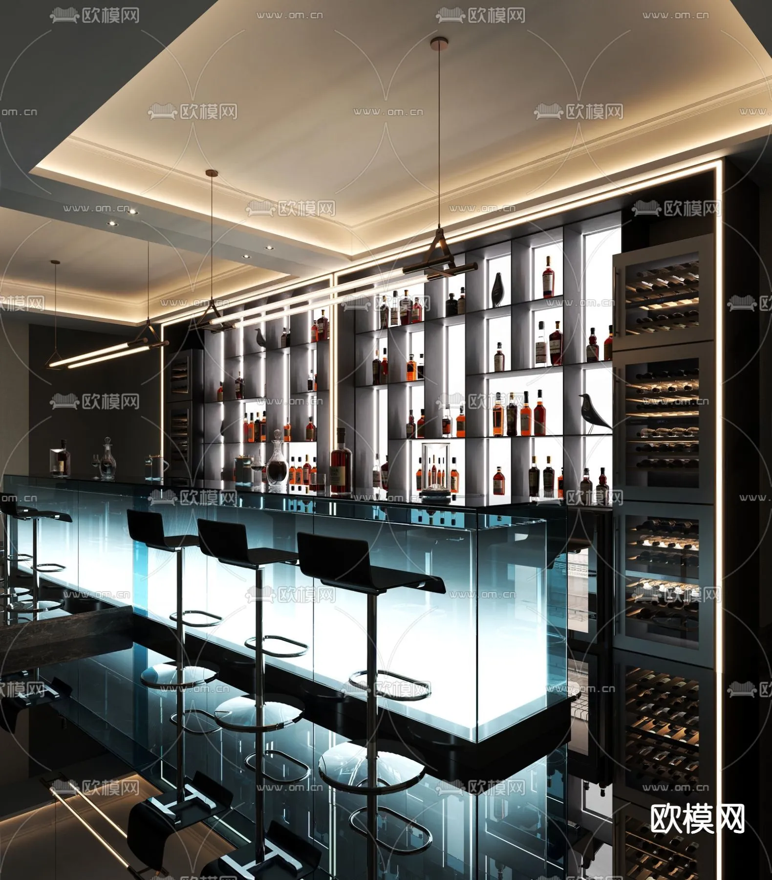Wine Cellar 3D Model - Wine Cabinet - 060 - CORONA Render