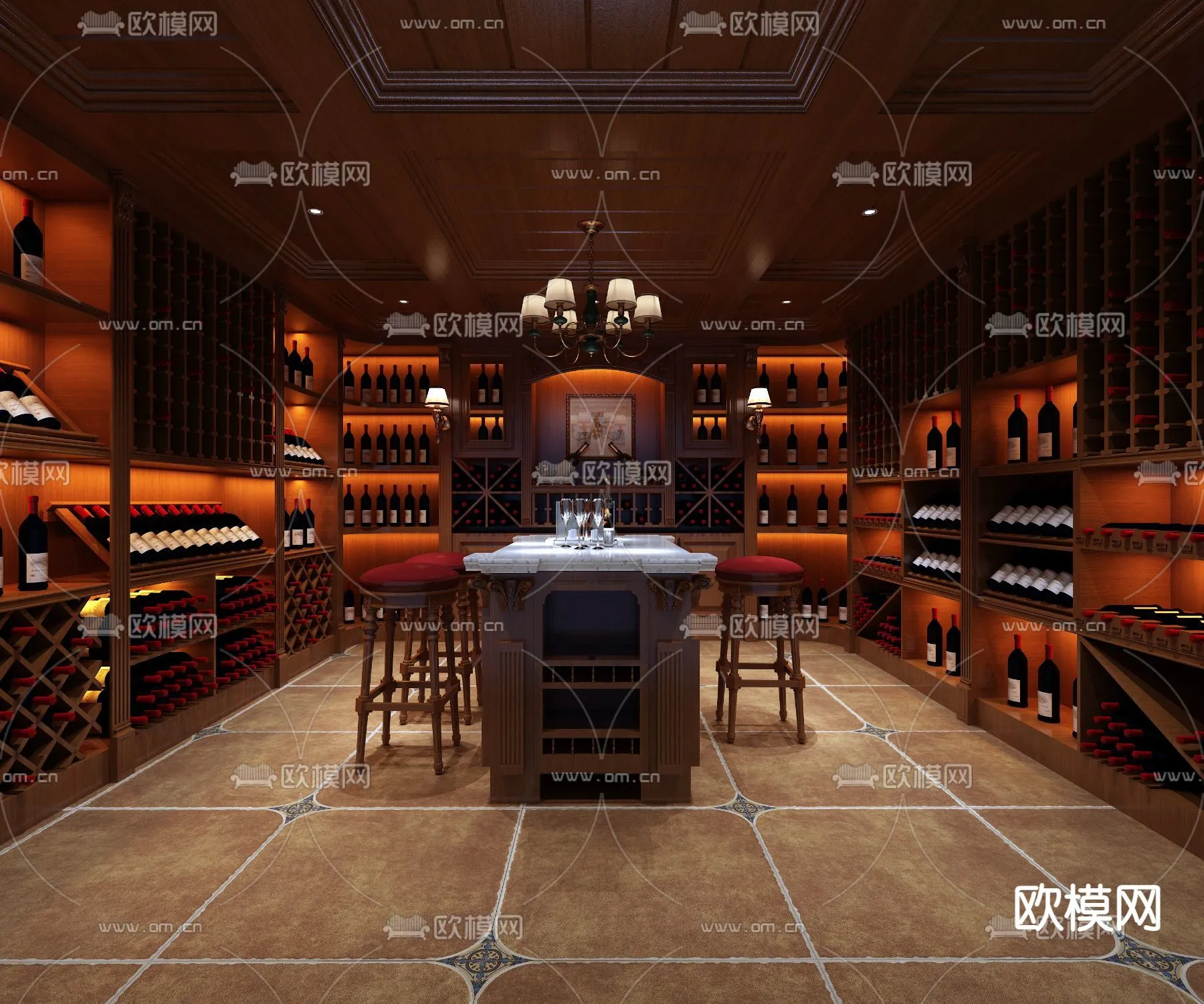 Wine Cellar 3D Model - Wine Cabinet - 064 - VRAY Render