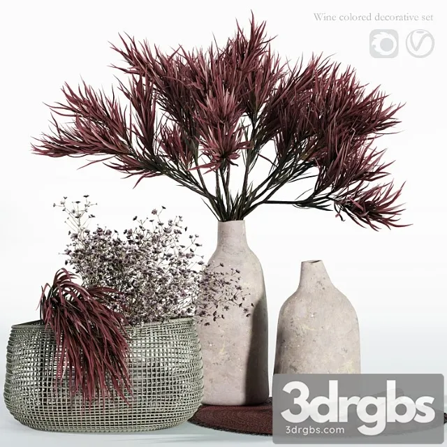 Wine Colored Decorative Set 3D Model Free